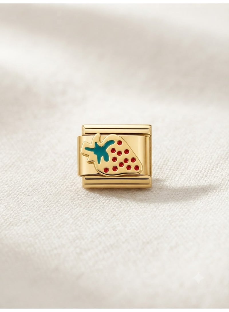 Gold-Toned Strawberry Charm with Red Enamel