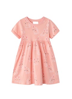 Animal print pink dress, short sleeved little girls' dress
