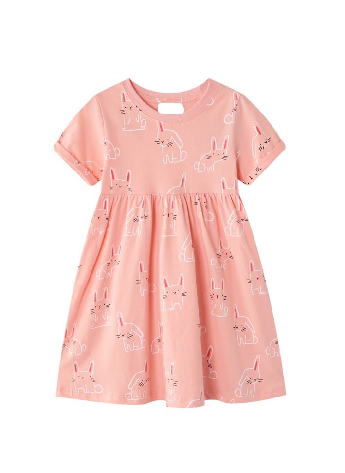 Generic - Animal print pink dress, short sleeved little girls' dress - Image 1