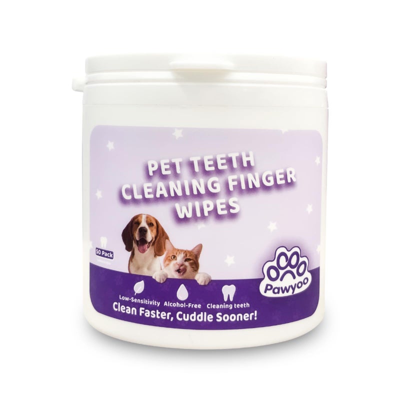 pawyoo Cats Dogs Dental Care Finger Wipes - 50 PCS Tooth Brushing Kit Dental Wipes for Cats - Teeth Cleaning Finger Wipes for Dog & Cats - Reduces Dental Debris & Freshens Breath (CY_TeethWipes) - Image 1