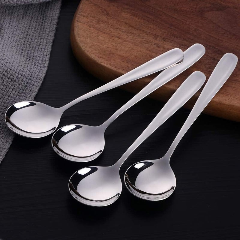 ORAPICH 7-Inch Soup Spoons, Baikai Bouillon Spoon,18/10 Stainless Steel Finished Table Dinner Spoons Set of 4 (Silver) - Image 2