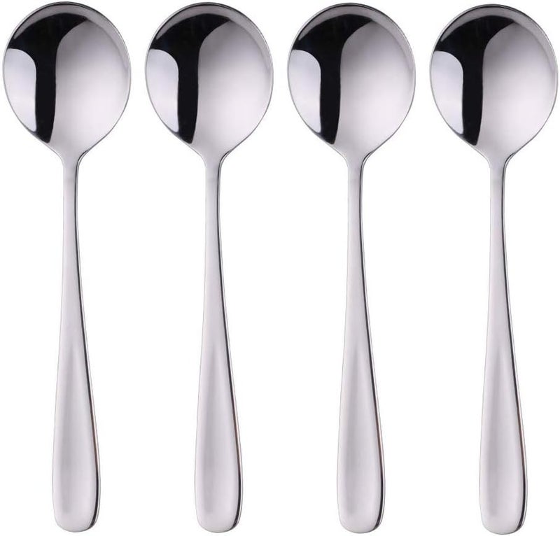ORAPICH 7-Inch Soup Spoons, Baikai Bouillon Spoon,18/10 Stainless Steel Finished Table Dinner Spoons Set of 4 (Silver) - Image 1