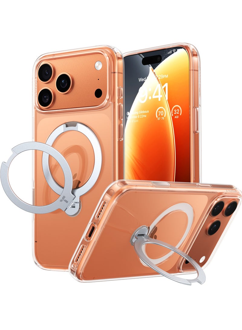 TORRAS O-Stand Spin Series iPhone 17 Pro Max Clear Case – 360° Rotatable Kickstand, MagSafe, Mil-Grade - Clear - Image 1