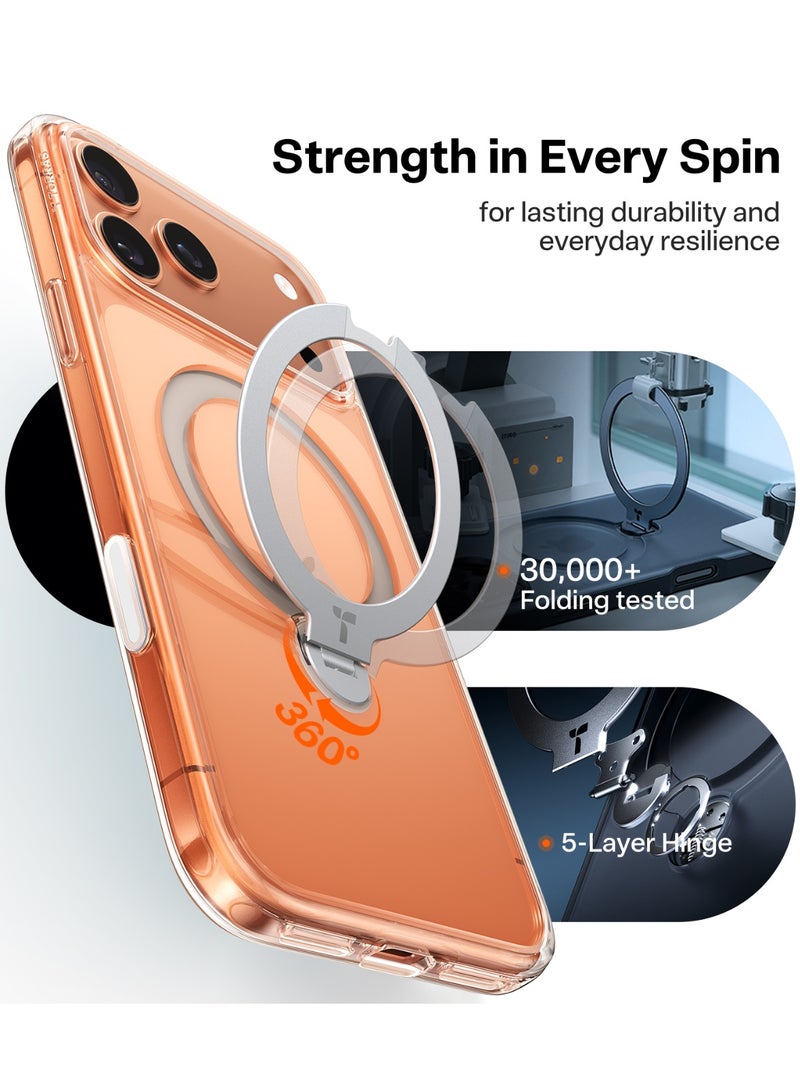 TORRAS O-Stand Spin Series iPhone 17 Pro Max Clear Case – 360° Rotatable Kickstand, MagSafe, Mil-Grade - Clear - Image 2