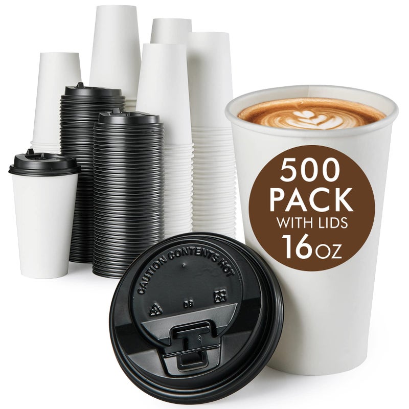 Vplus Vplus 500 Pack 16 OZ Paper Coffee Cups Disposable 16 OZ Coffee Cups With Lids ColdHot Drinking For Home Traveling Stores Office And Events 
