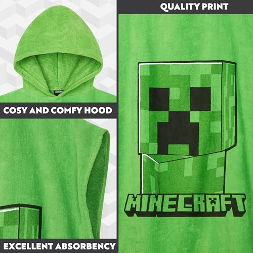 Minecraft Towelling Poncho Kids Teens Hooded Bath Towels Absorbent Beach Towel (Green, 10-13 Years) - Image 4