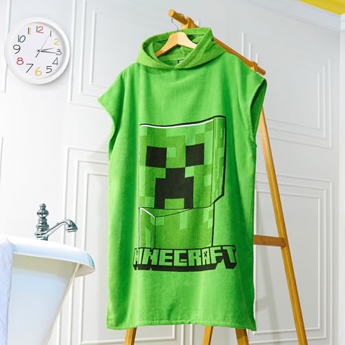 Minecraft Towelling Poncho Kids Teens Hooded Bath Towels Absorbent Beach Towel (Green, 10-13 Years) - Image 5