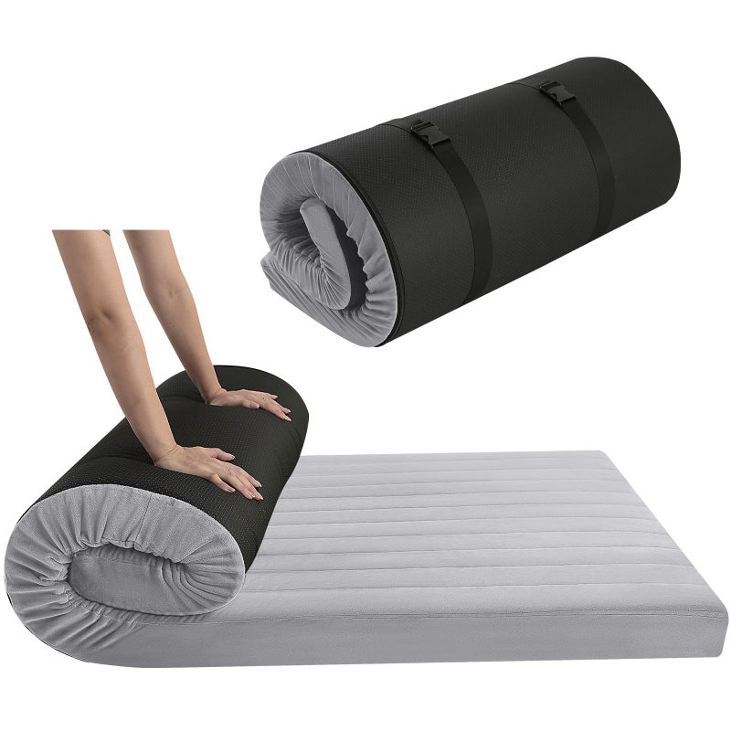 MeMoreCool Roll Up Floor Mattress Double Portable Futon Mattress High Density Foam Foldable Mattress with Travel Bag Floor Lounger Sleep Mat Guest Bed Mattress for Travel Car Tent Gray