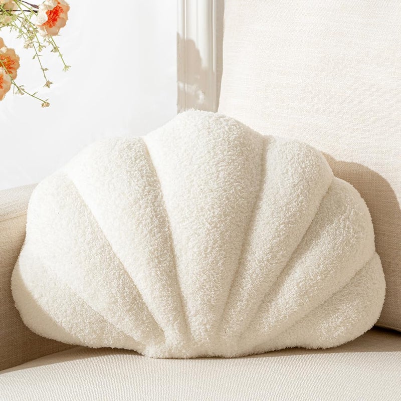 XIAIJIA Seashell Throw Pillows Shell Shaped Pillow White Sea Shell Pillows for Bed Seashell Decorative Pillow Soft Plush Pillow Sea Couch Decoration(13 X 10 inch) - Image 1