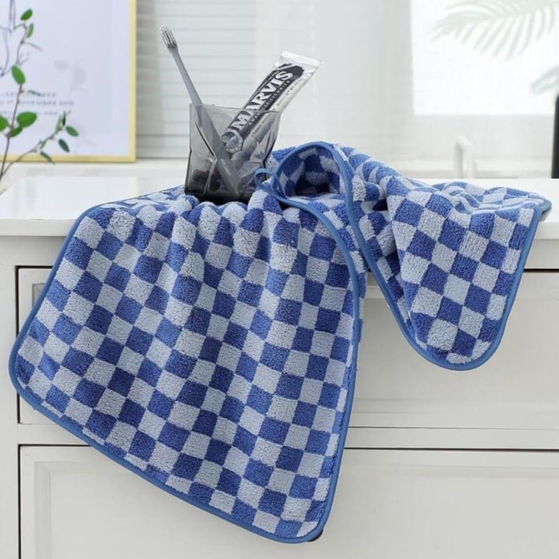 MAXOSHINE Microfiber Towels for BathCheckered Bath Towel for MenWomenSoft Coral Fleece Towel with Hook Quick Dry Super Absorbent70 X 140 Cm Dark Blue1 Bath Towel 1 Hand Towel Combo500 TC - Image 3