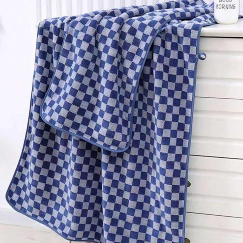 MAXOSHINE Microfiber Towels for BathCheckered Bath Towel for MenWomenSoft Coral Fleece Towel with Hook Quick Dry Super Absorbent70 X 140 Cm Dark Blue1 Bath Towel 1 Hand Towel Combo500 TC - Image 2