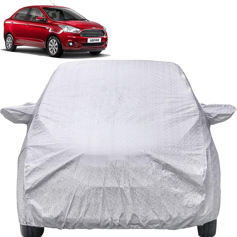 Autofact Waterproof Car Body Cover Compatible with Ford Figo Aspire (2015 to 2022), with Mirror Pockets, Shinning Silver Design, Non Woven Fabric Triple Stiched, Ford Figo Aspire Car Accessories - Image 1
