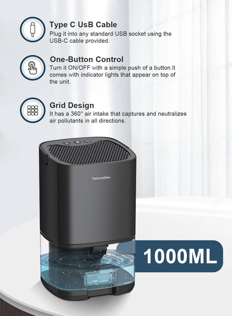 HomarKet Dehumidifiers for Home 320 Sq.Ft, 35 oz Smart Dehumidifiers for Basement Bedroom Bathroom with 7 Color Lights, Ultra Silent Dehumidifier with Drain Hose, Auto Shut off & Sleep Mode, Black - Image 5