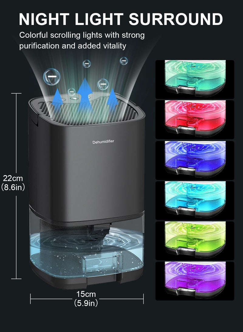HomarKet Dehumidifiers for Home 320 Sq.Ft, 35 oz Smart Dehumidifiers for Basement Bedroom Bathroom with 7 Color Lights, Ultra Silent Dehumidifier with Drain Hose, Auto Shut off & Sleep Mode, Black - Image 4