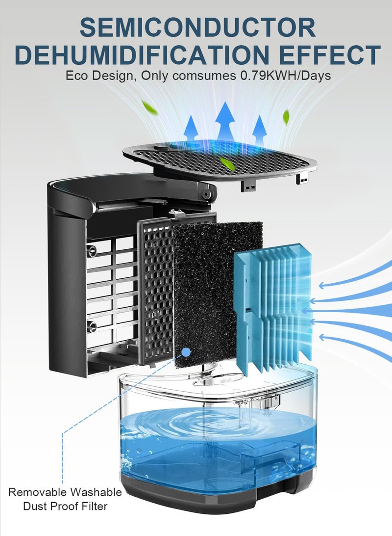HomarKet Dehumidifiers for Home 320 Sq.Ft, 35 oz Smart Dehumidifiers for Basement Bedroom Bathroom with 7 Color Lights, Ultra Silent Dehumidifier with Drain Hose, Auto Shut off & Sleep Mode, Black - Image 3
