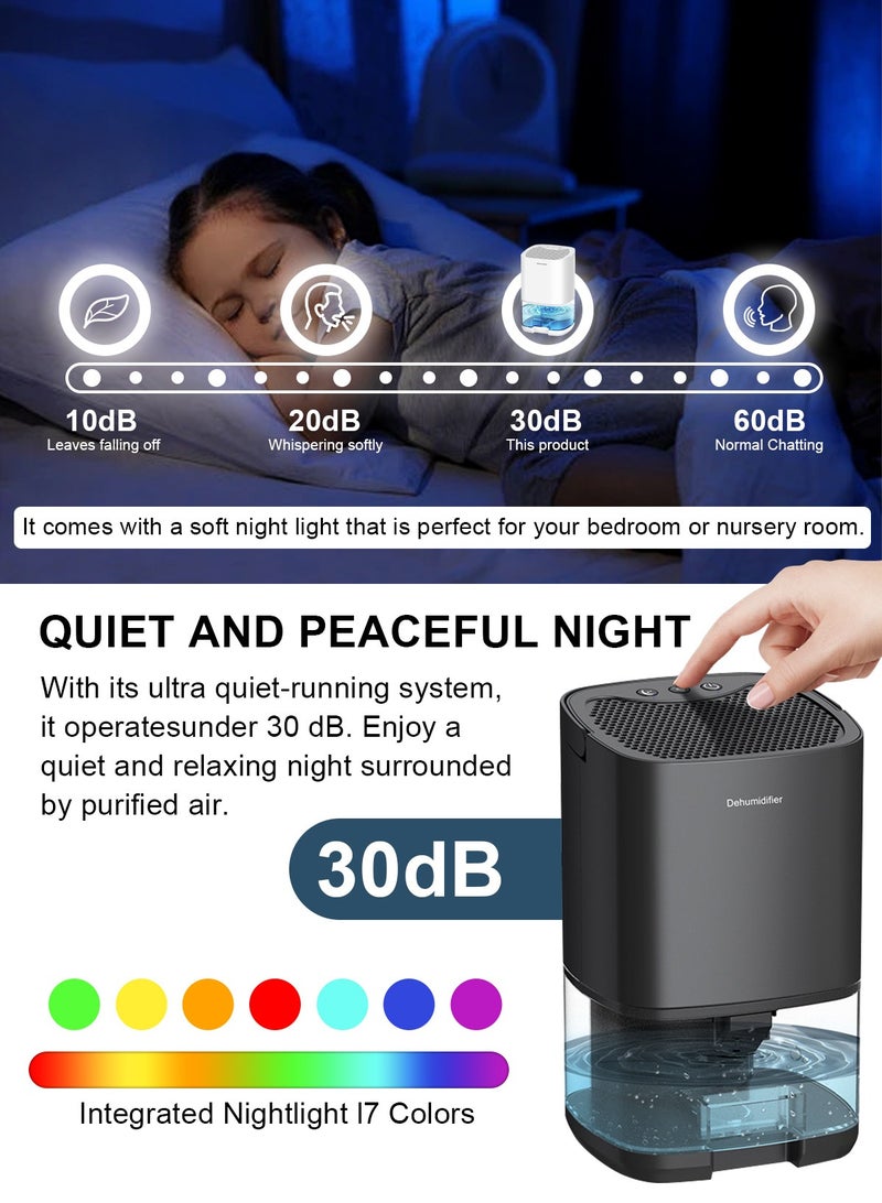 HomarKet Dehumidifiers for Home 320 Sq.Ft, 35 oz Smart Dehumidifiers for Basement Bedroom Bathroom with 7 Color Lights, Ultra Silent Dehumidifier with Drain Hose, Auto Shut off & Sleep Mode, Black - Image 2