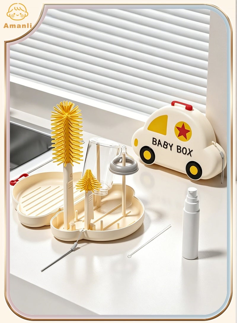 Amanli Baby Bottle Brush Set, Silicone Bottle Cleaner Kit with Nipple Brush & Straw Brush, Built-in Soap Dispenser, BPA-Free Bottle Cleaning Tools for Home & Travel - Image 1