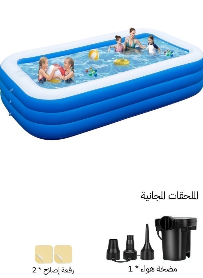 ALIVINGHOME Inflatable Swimming Pool with  Air Pump for Kids and Adults ,210x138x55cm Oversized  Thickened PVC Rectangular Family Swimming Pool for  Outdoor, Garden, Backyard, Summer Water Party - Image 1