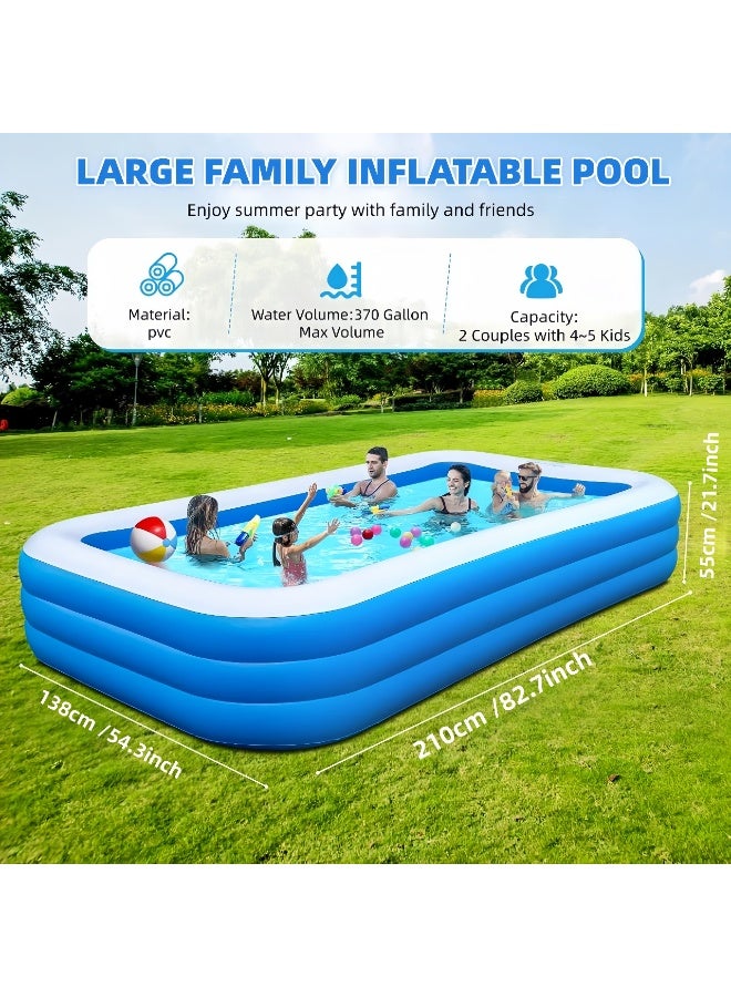 ALIVINGHOME Inflatable Swimming Pool with  Air Pump for Kids and Adults ,210x138x55cm Oversized  Thickened PVC Rectangular Family Swimming Pool for  Outdoor, Garden, Backyard, Summer Water Party - Image 2