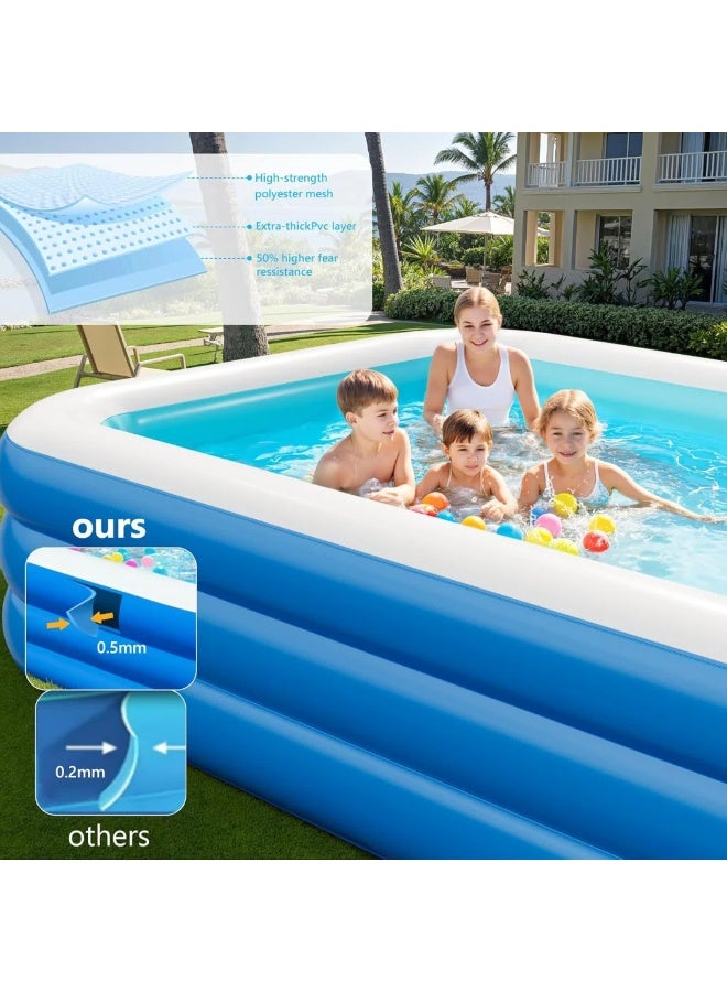 ALIVINGHOME Inflatable Swimming Pool with  Air Pump for Kids and Adults ,210x138x55cm Oversized  Thickened PVC Rectangular Family Swimming Pool for  Outdoor, Garden, Backyard, Summer Water Party - Image 3