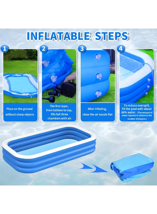 ALIVINGHOME Inflatable Swimming Pool with  Air Pump for Kids and Adults ,210x138x55cm Oversized  Thickened PVC Rectangular Family Swimming Pool for  Outdoor, Garden, Backyard, Summer Water Party - Image 5
