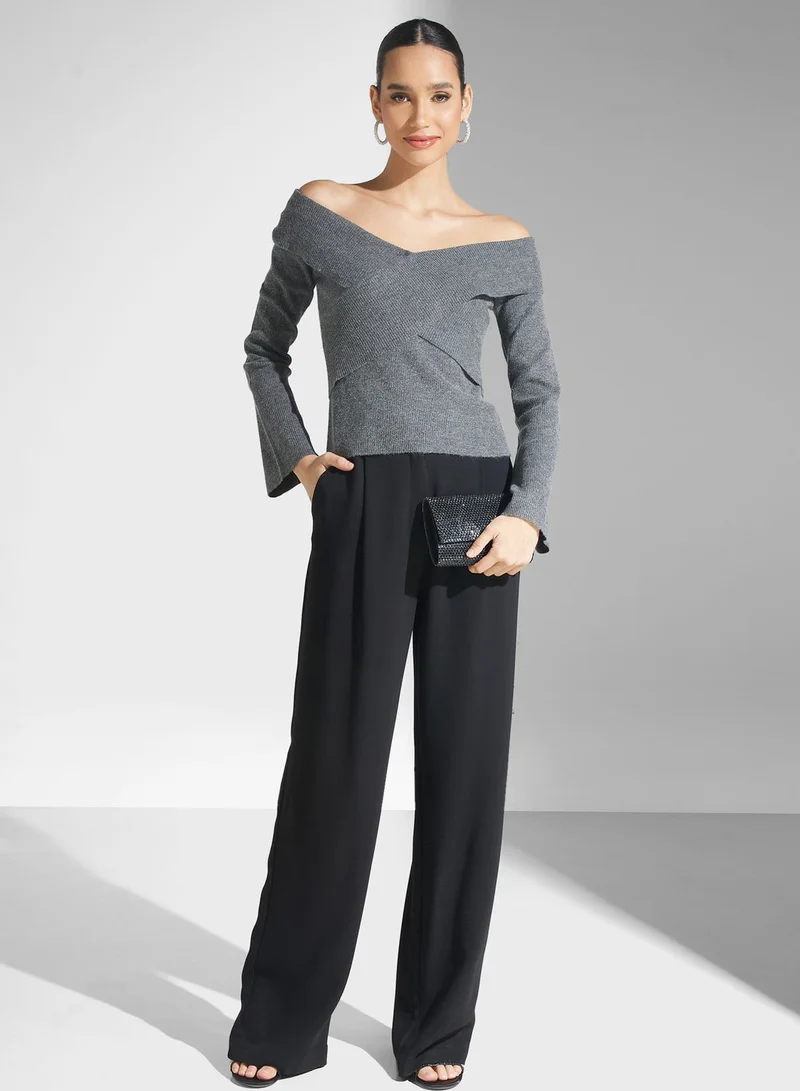 PRETTY LAVISH Puff Sleeve Bardot Top