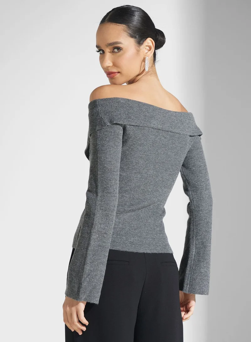 PRETTY LAVISH Puff Sleeve Bardot Top