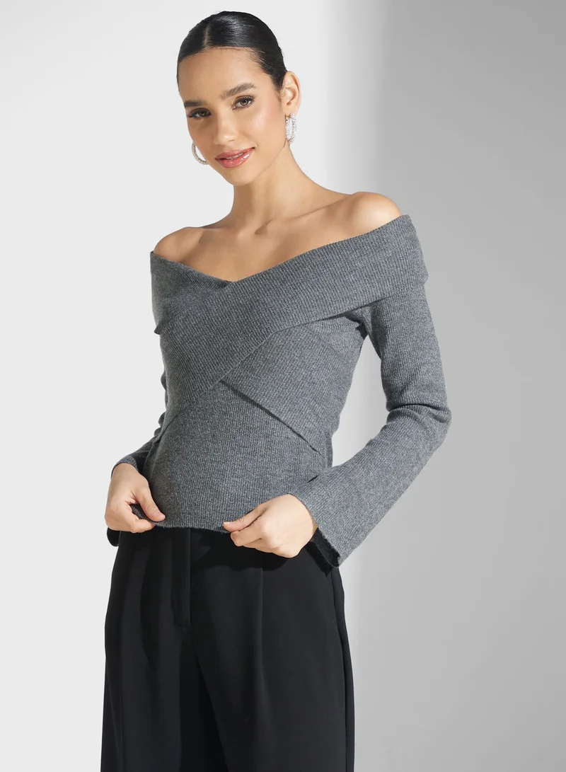PRETTY LAVISH Puff Sleeve Bardot Top