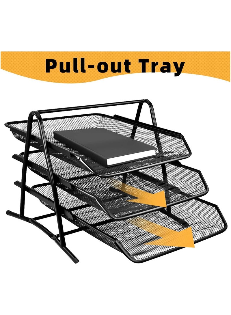 أتش أف صينية ورق ثلاثية الطبقات، منظم سطح المكتب، منظم مكتب معدني ثلاثي الطبقات بحجم A4، تخزين ملفات ورقية، مساحة عمل، مكتب، أسود - Image 4