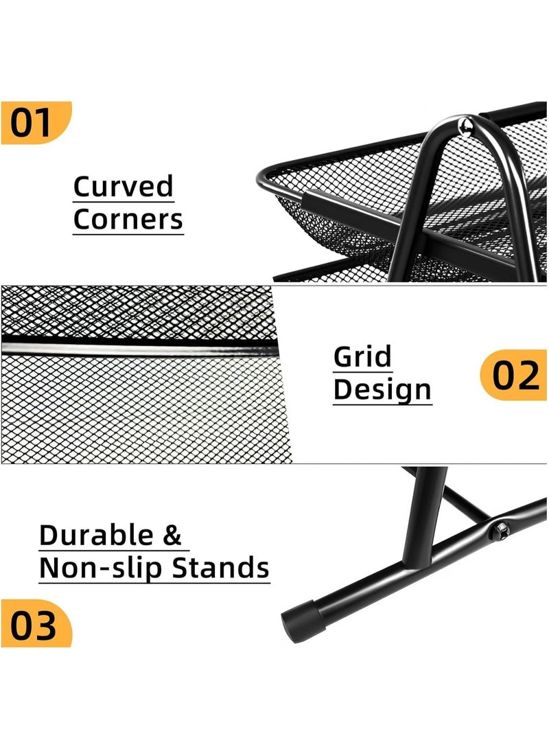 أتش أف صينية ورق ثلاثية الطبقات، منظم سطح المكتب، منظم مكتب معدني ثلاثي الطبقات بحجم A4، تخزين ملفات ورقية، مساحة عمل، مكتب، أسود - Image 5