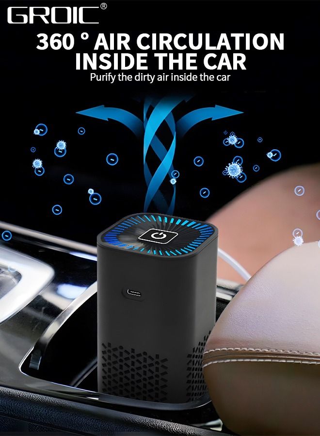 GROIC Car Air Purifier with HEPA Filters，Air Sterilizer with 7 Colors LED Lights,Mini Air Purifier for Car,Air Cleaner with Quiet Auto Mode,Negative Ion Air Purifier - Image 2