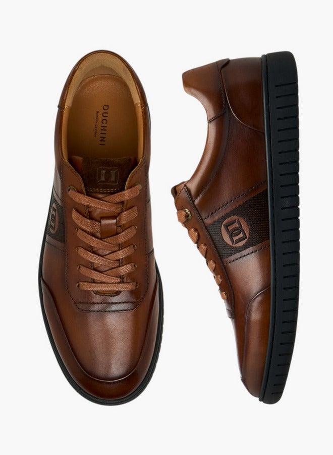 DUCHINI Men's Logo Embroidered Lace-Up Sneakers - Image 3