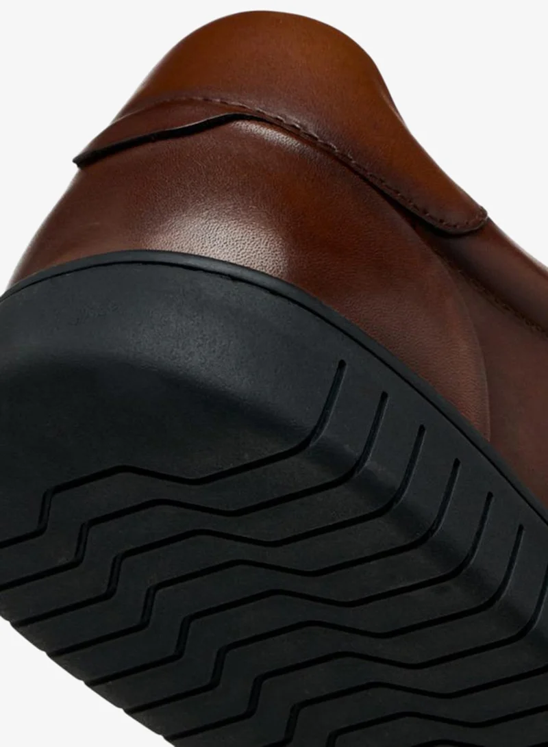 DUCHINI TAN Men'S Leather Logo Embroidered Lace-Up Sneakers for Men | Best Price UAE