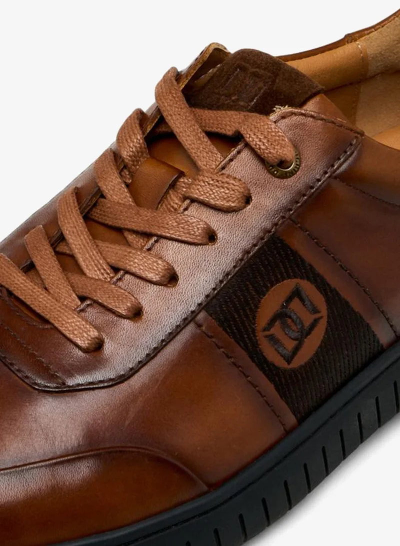 DUCHINI TAN Men'S Leather Logo Embroidered Lace-Up Sneakers for Men | Best Price UAE