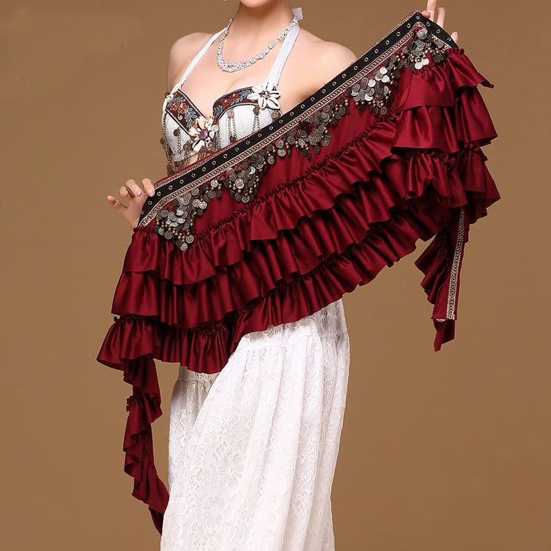 BOEYAA Belly Dance Waist Chain Coin Hip Scarf Dance Skirt Ethnic Performance Costume (Red) - Image 2