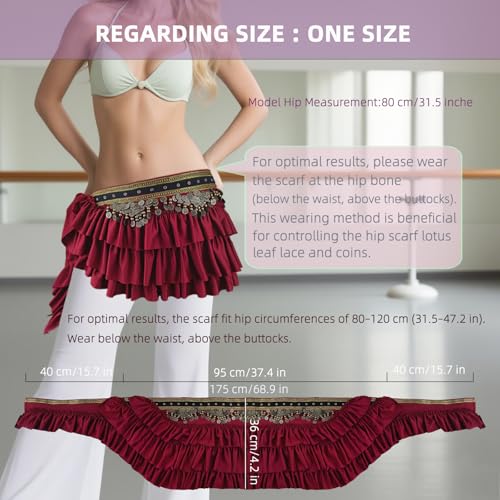 BOEYAA Belly Dance Waist Chain Coin Hip Scarf Dance Skirt Ethnic Performance Costume (Red) - Image 5
