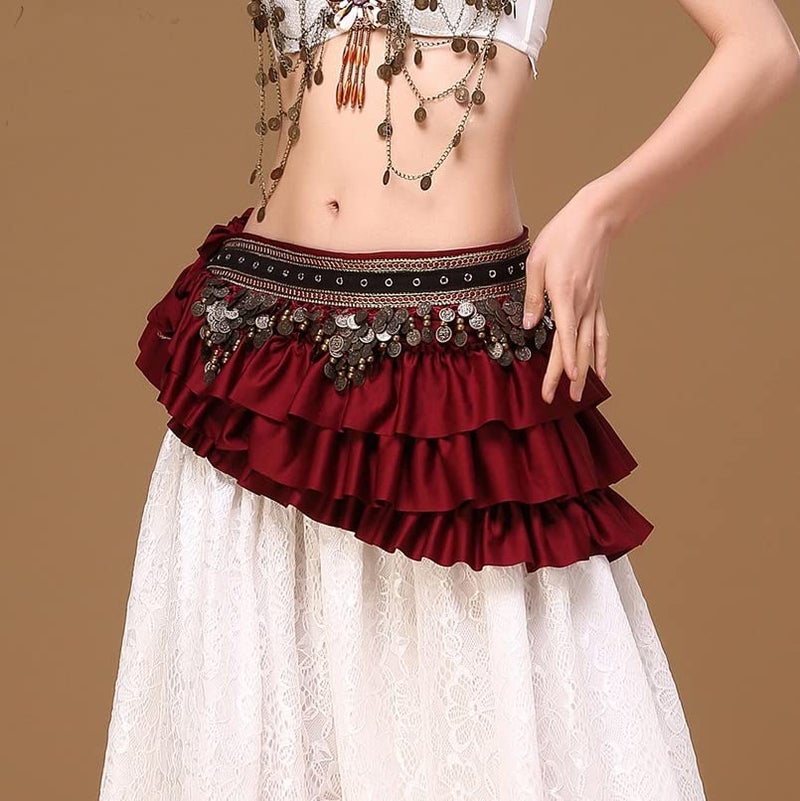 BOEYAA Belly Dance Waist Chain Coin Hip Scarf Dance Skirt Ethnic Performance Costume (Red) - Image 3