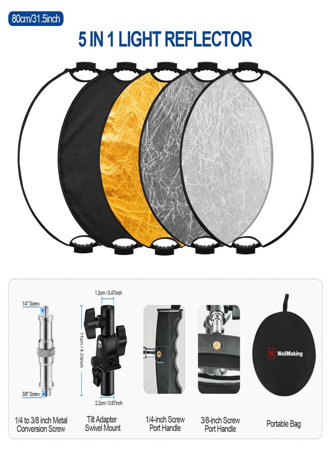 WELLMAKING 80cm Photography Reflector, Foldable Light Reflector with Bag and Tilt Adapter, 5 in 1 Handle Reflector for Studio and Outdoor Lighting, - Image 2