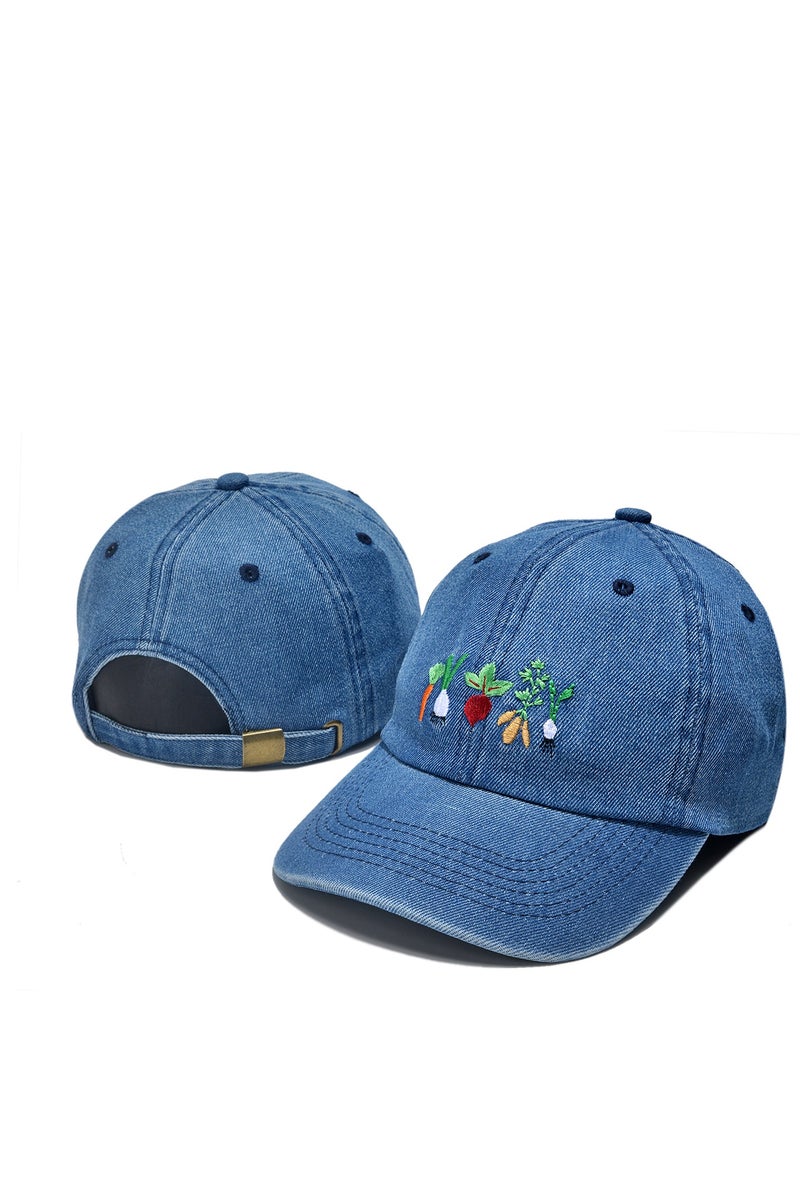 USA Denim Baseball Cap with Vegetable Embroidery