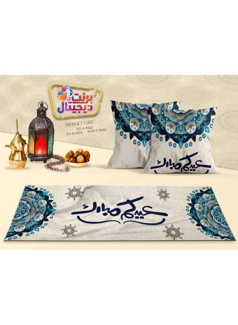 طقم رنر العيد و 2 كفر خدديات قطيفة 45*45 سم - Image 2