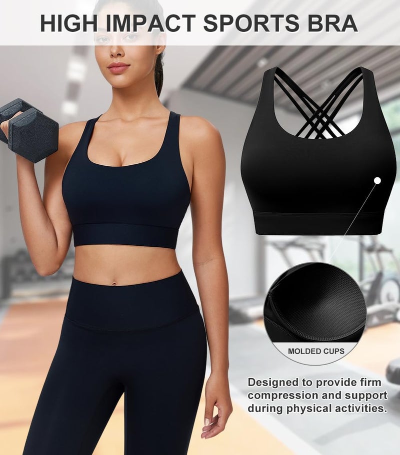 BYAWAY High Impact Sports Bra for Women High Support Molded Cups Strappy Womenâ€™s Sports Bra for Workout,Training and Running Black - Image 2