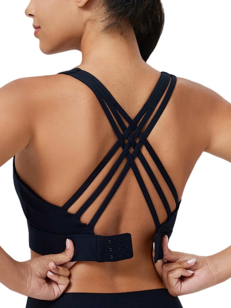 BYAWAY High Impact Sports Bra for Women High Support Molded Cups Strappy Womenâ€™s Sports Bra for Workout,Training and Running Black - Image 1