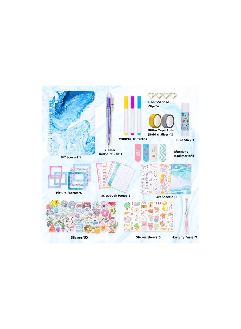 DIY Journal Set for Girls Ages 8-13 - Perfect Birthday Gift for Tweens, Personalized Scrapbook and Diary Supplies Kit, Cute Art Crafts and Decoration for Kids in Blue.  - Image 2