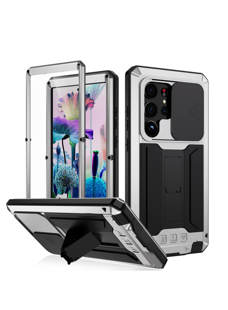 Excefore Metal Phone Case for Samsung Galaxy Ultra, Heavy Duty Military Grade Rugged Case,Full Body Rugged Shockproof Protective Cover Case Screen Protector Camera Cover (Silver) - Image 1