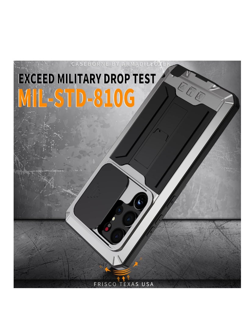 Excefore Metal Phone Case for Samsung Galaxy Ultra, Heavy Duty Military Grade Rugged Case,Full Body Rugged Shockproof Protective Cover Case Screen Protector Camera Cover (Silver) - Image 5