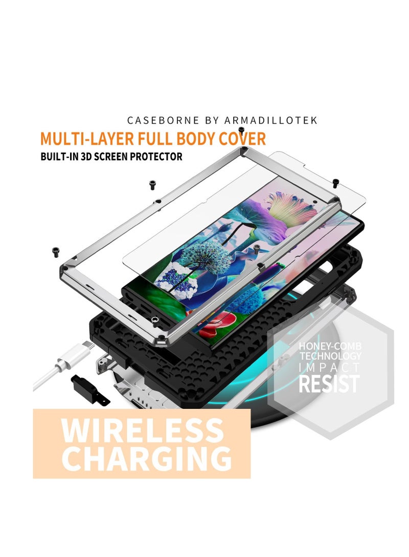 Excefore Metal Phone Case for Samsung Galaxy Ultra, Heavy Duty Military Grade Rugged Case,Full Body Rugged Shockproof Protective Cover Case Screen Protector Camera Cover (Silver) - Image 2