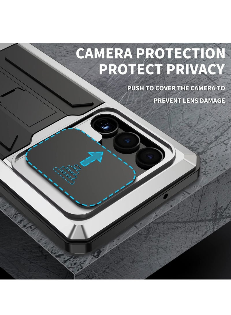 Excefore Metal Phone Case for Samsung Galaxy Ultra, Heavy Duty Military Grade Rugged Case,Full Body Rugged Shockproof Protective Cover Case Screen Protector Camera Cover (Silver) - Image 4