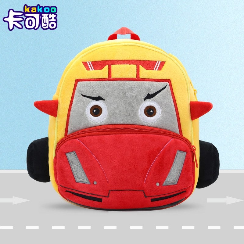 Plush Kids Backpack, Race Car Vehicle Design, Soft Lightweight School Bag for Toddlers and Preschool Kids - Image 1