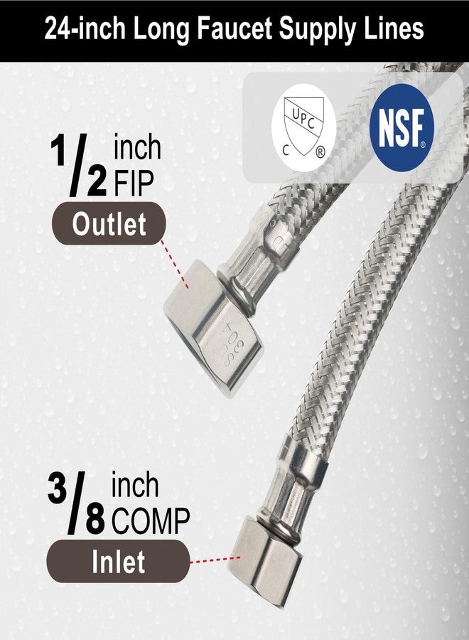 Midanya Faucet Supply Lines,24" Stainless Steel Braided Water Supply Line, 1/2" FIP x 3/8" COMP Faucet Hose, Faucet Hose Connector x 2 Pcs (1 Pair) - Image 2