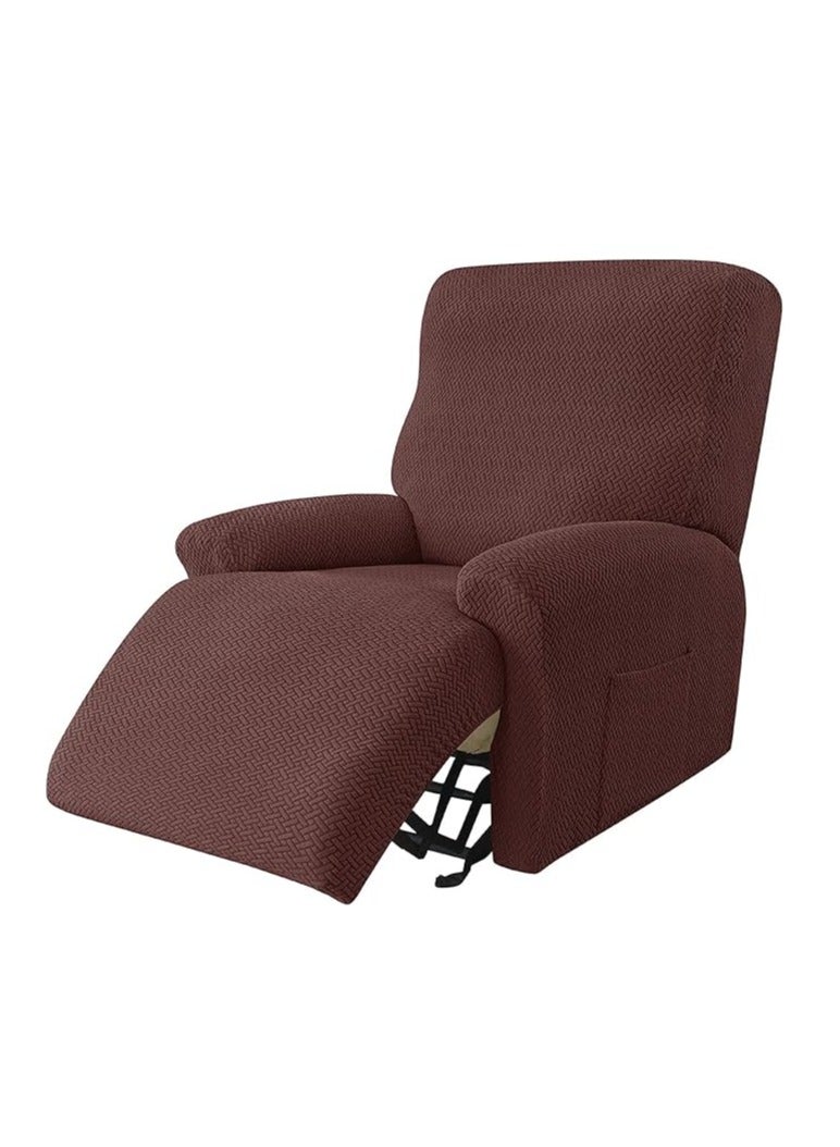 عام غطاء شازلونغ 4 قطع مجموعة، غطاء أريكة منزلقة قابل للتمدد لشازلونغ، واقي أريكة لشازلونغ لشخص واحد، واقٍ ناعم للأثاث مع غطاء كرسي مرن بنقشة جاكار (اللون: بني داكن). - Image 1